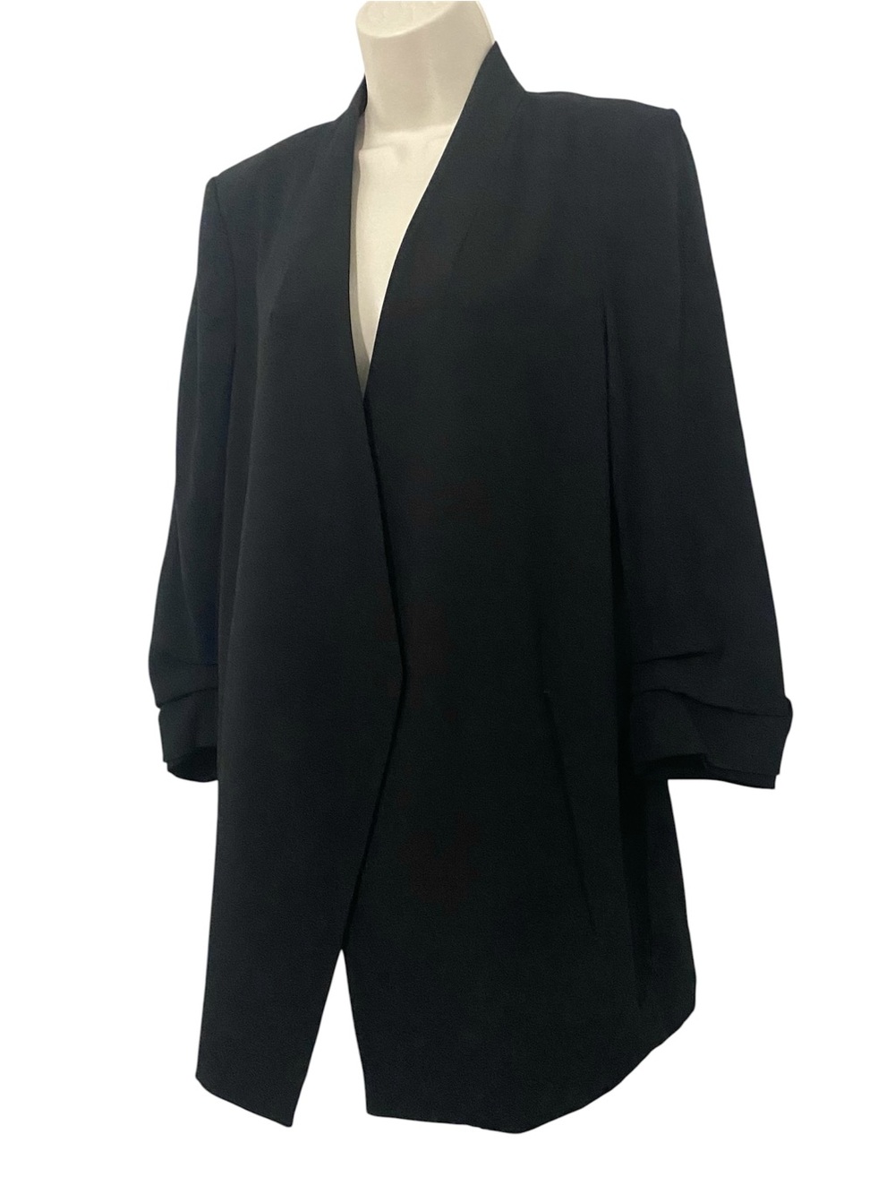 Aritzia Babaton 90s Power Hip Long Black Blazer 10 Ruched Sleeve Elevated Basic - Picture 11 of 16